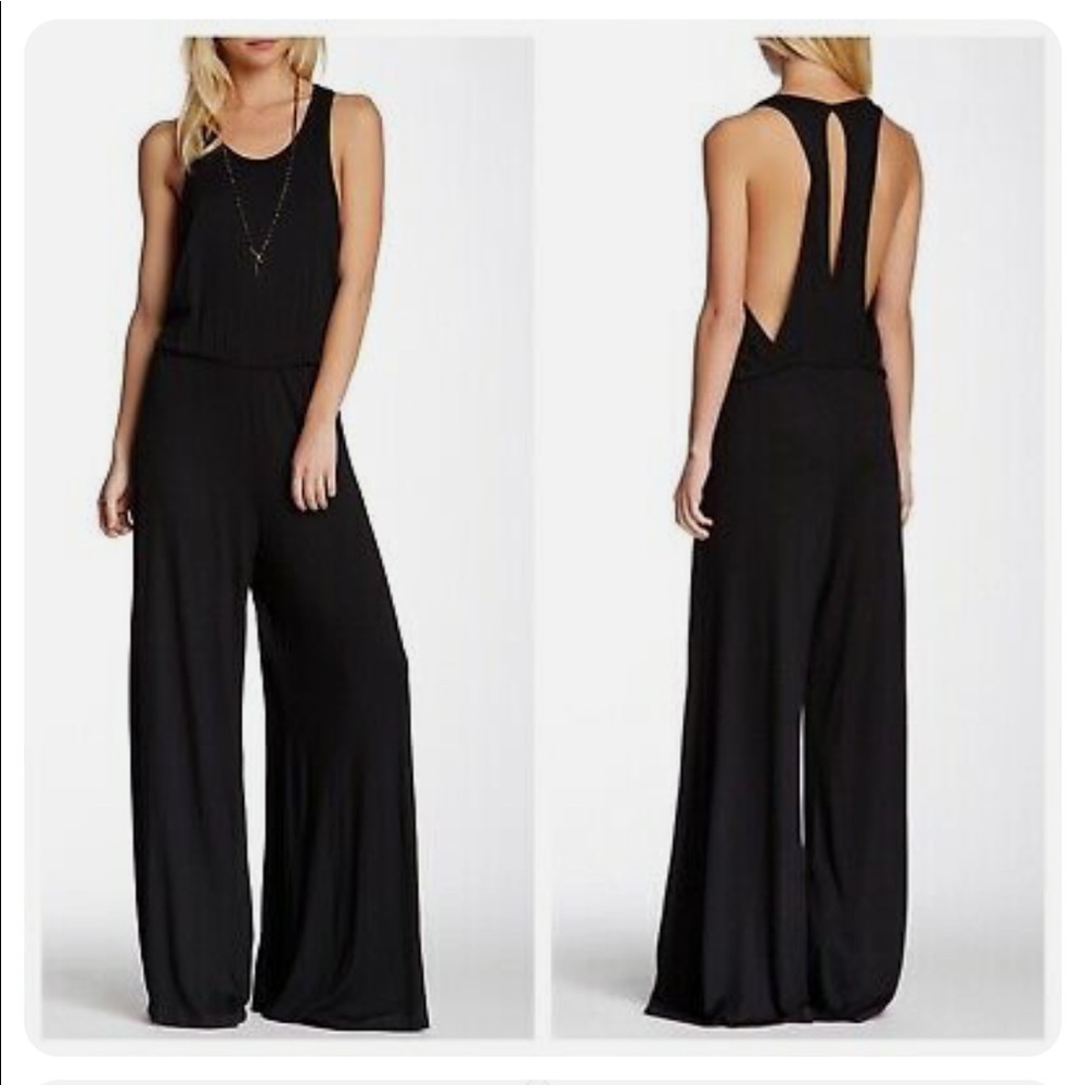 Go Couture Racerback Jumpsuit Small Black Keyhole Wide Leg Sleeveless NWOT